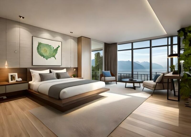 "Gemütliches Schlafzimmer mit Feng Shui Schlafrichtung nach Norden symbolisiert Wachstum."