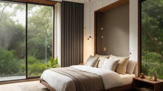Schlafzimmer in Erdtönen, perfekt ausgerichtet für optimale Feng Shui und Hausdesign Energie.
