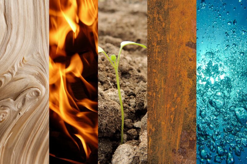 five elements, wood, fire
